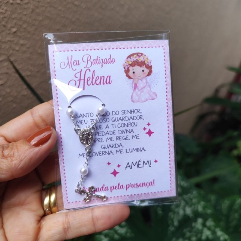 20 Cartões Lembrancinha Batizado Eucaristia Comunhão Crisma com Terço Menino Menina