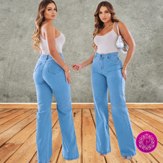 Calça Feminina Wide Leg Claro 100% algodão Cintura Alta Efeito Levanta Bumbum em Oferta na Shopee