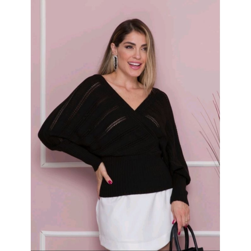 Blusa femenina Tricô modal Traspassado X de gola decote V
