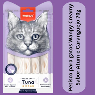 Petisco para gatos Wanpy Creamy Sabor Atum e Caranguejo ENVELOPE 5x14g = 70g -Truly em Oferta na Shopee