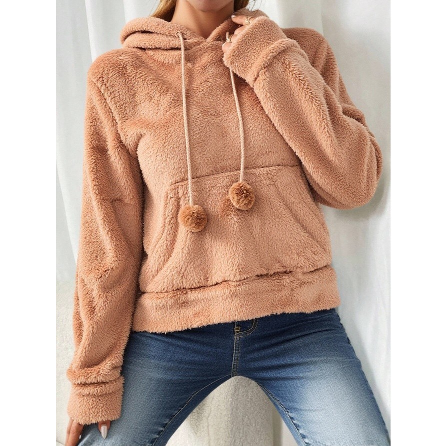 Blusa de frio feminina de pelinho com capuz bem quentinho e confortável em Oferta na Shopee