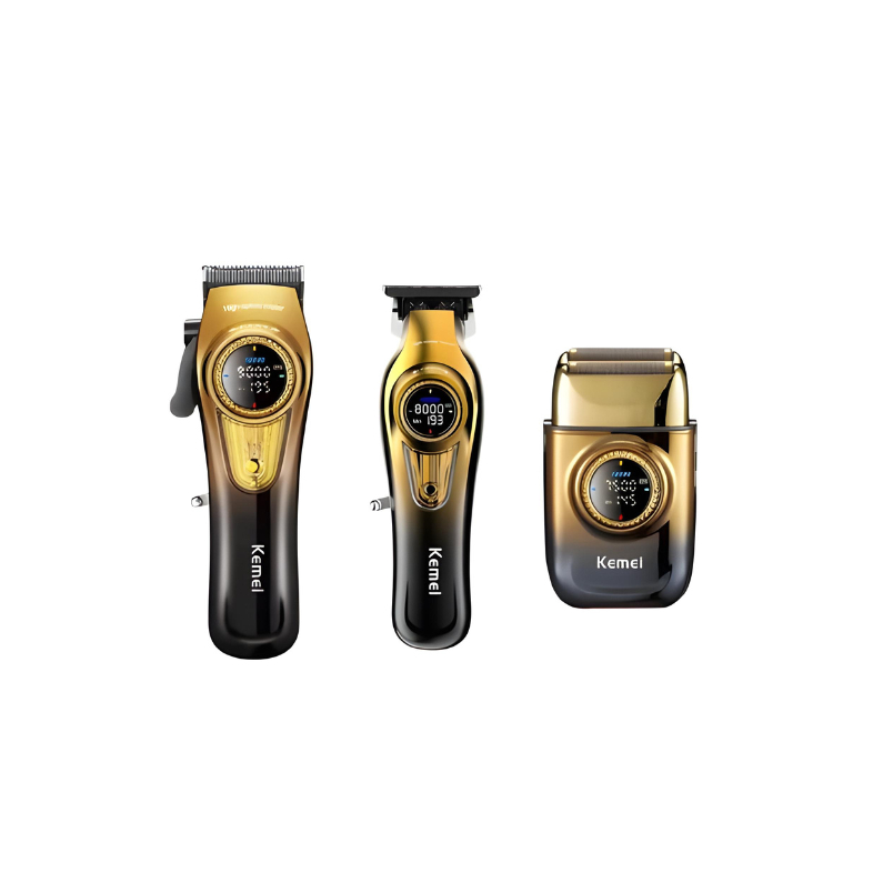 Kit 3 em 1 Máquina Profissional Kemei com base 8557 Sem fio Bivolt Recarregável USB em Oferta na Shopee