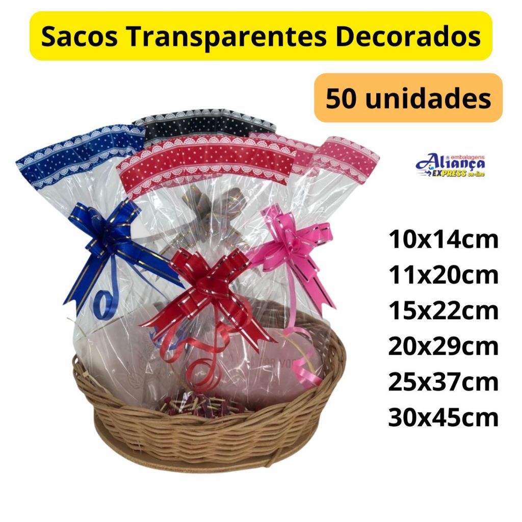 50 Sacos Transparentes Decorados Tamanhos a Escolha em Oferta na Shopee