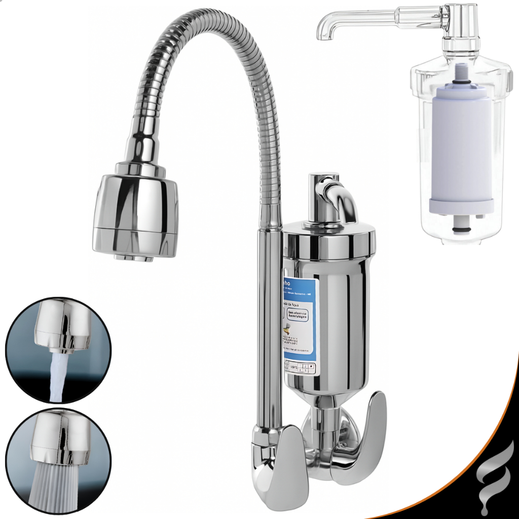 Torneira De parede Com Filtro Cozinha Gourmet Flexível Chuveirinho Cromada 1/4 de Volta Luxo
