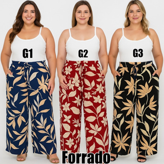 Calça pantalona feminina plus size estampada floral flor com elastico cintura alta Premiun G1 G2 em Oferta na Shopee