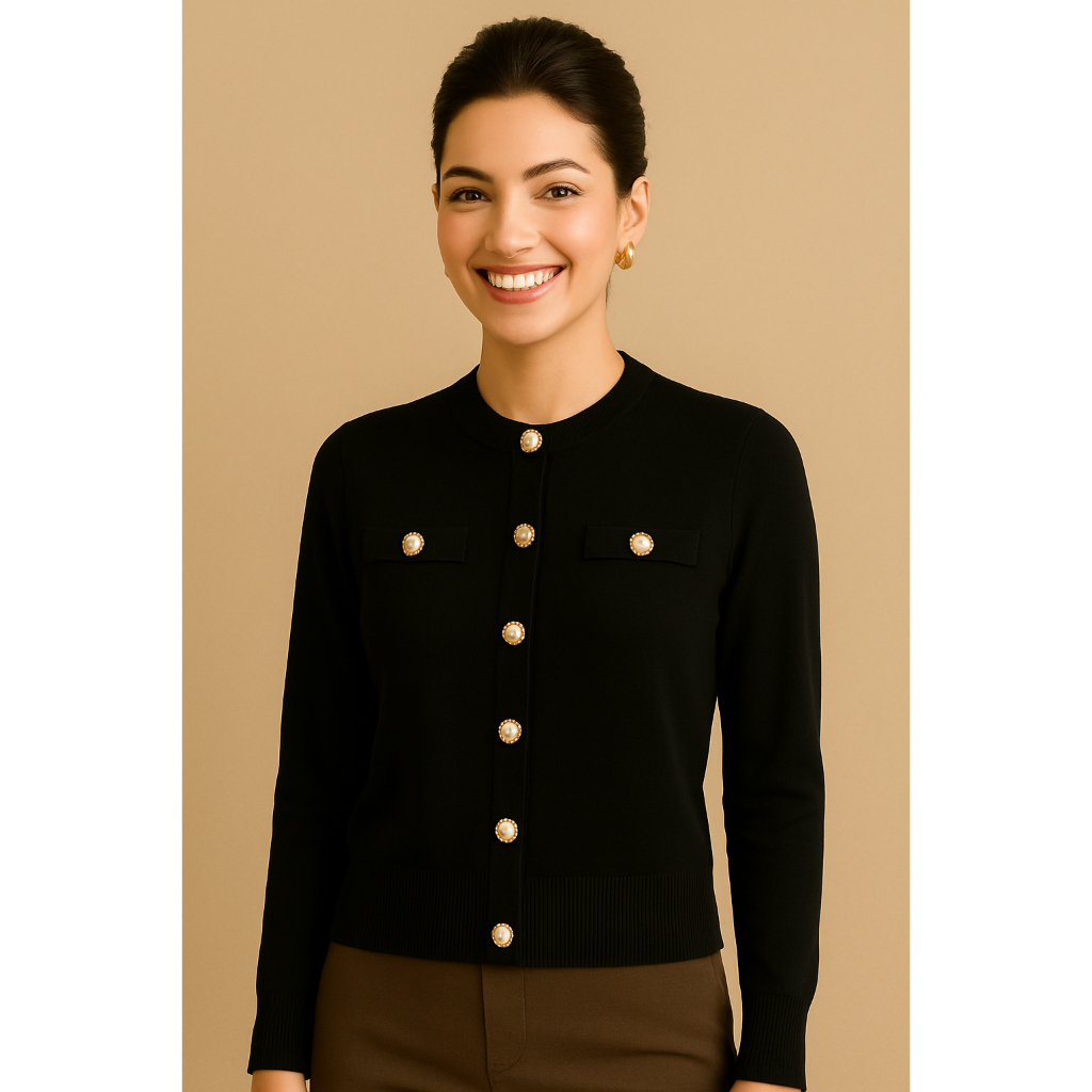 Blusa de frio Casaco Cardigan Feminino Clássico com botões perolados - Melhor Custo Benefício