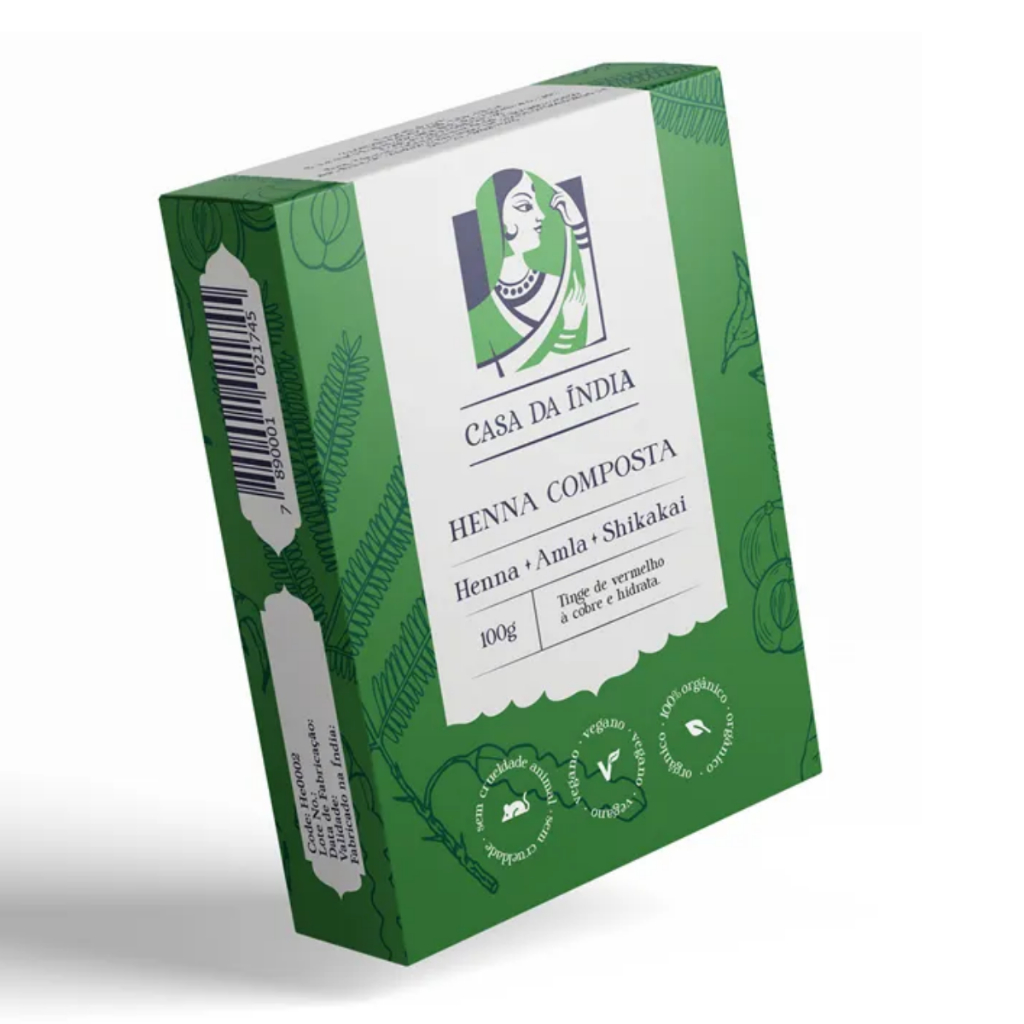 Henna Composta Casa da India 100 g  Natural Ruivo com Amla Shikakai  Sem Amônia Vegana