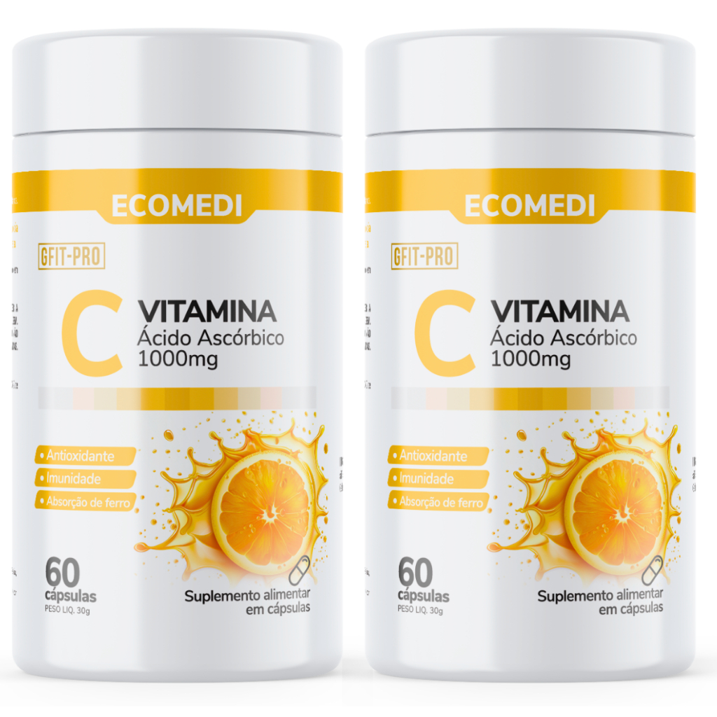 2x Vitamina C 100% Pura (1000mg) 60 Cápsulas Ecomedi Sem Sabor
