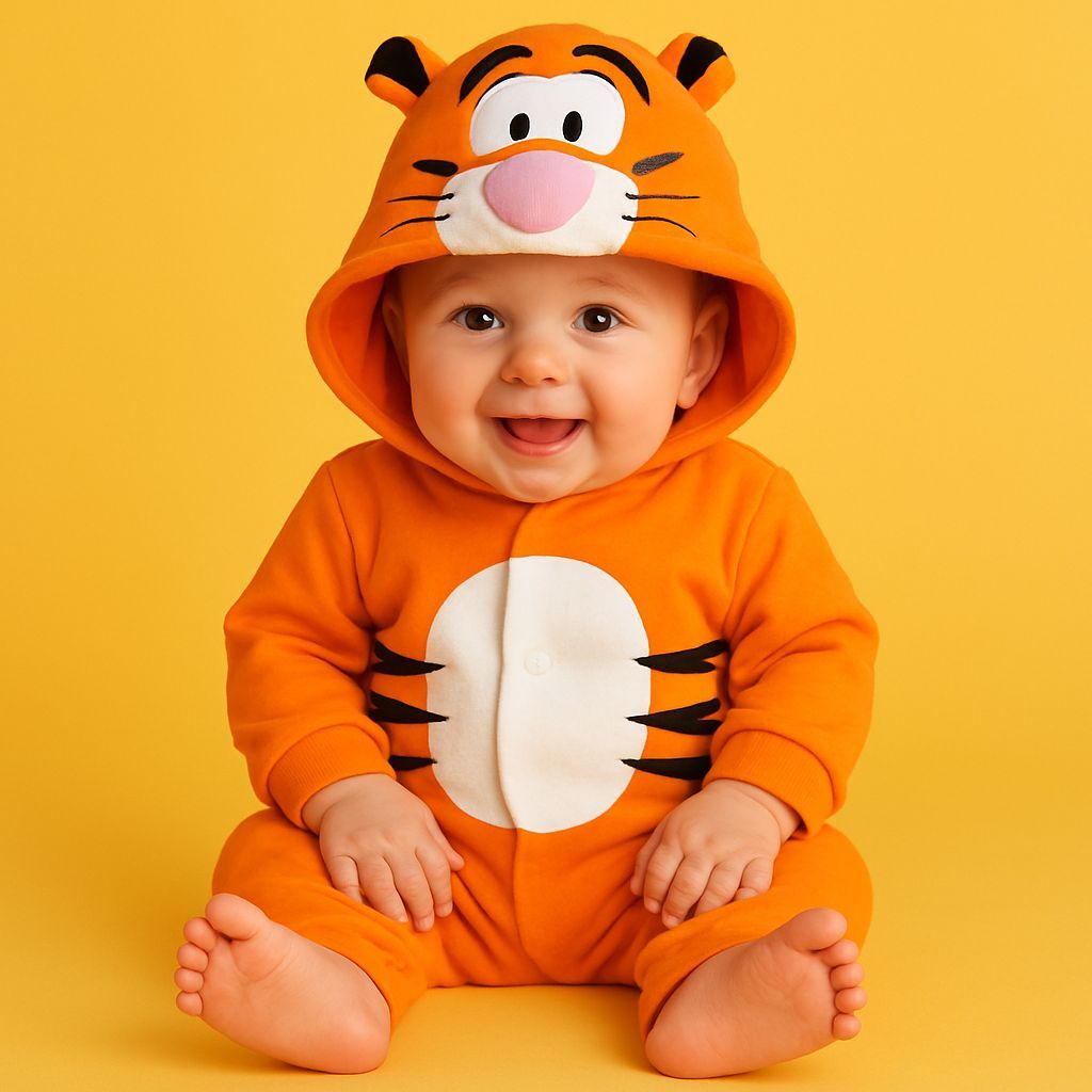 Macacão Temático bebê Unissex Monstros sa Fantasia para bebê tigrão Macacão de frio Tigre Pijama personagem com touca