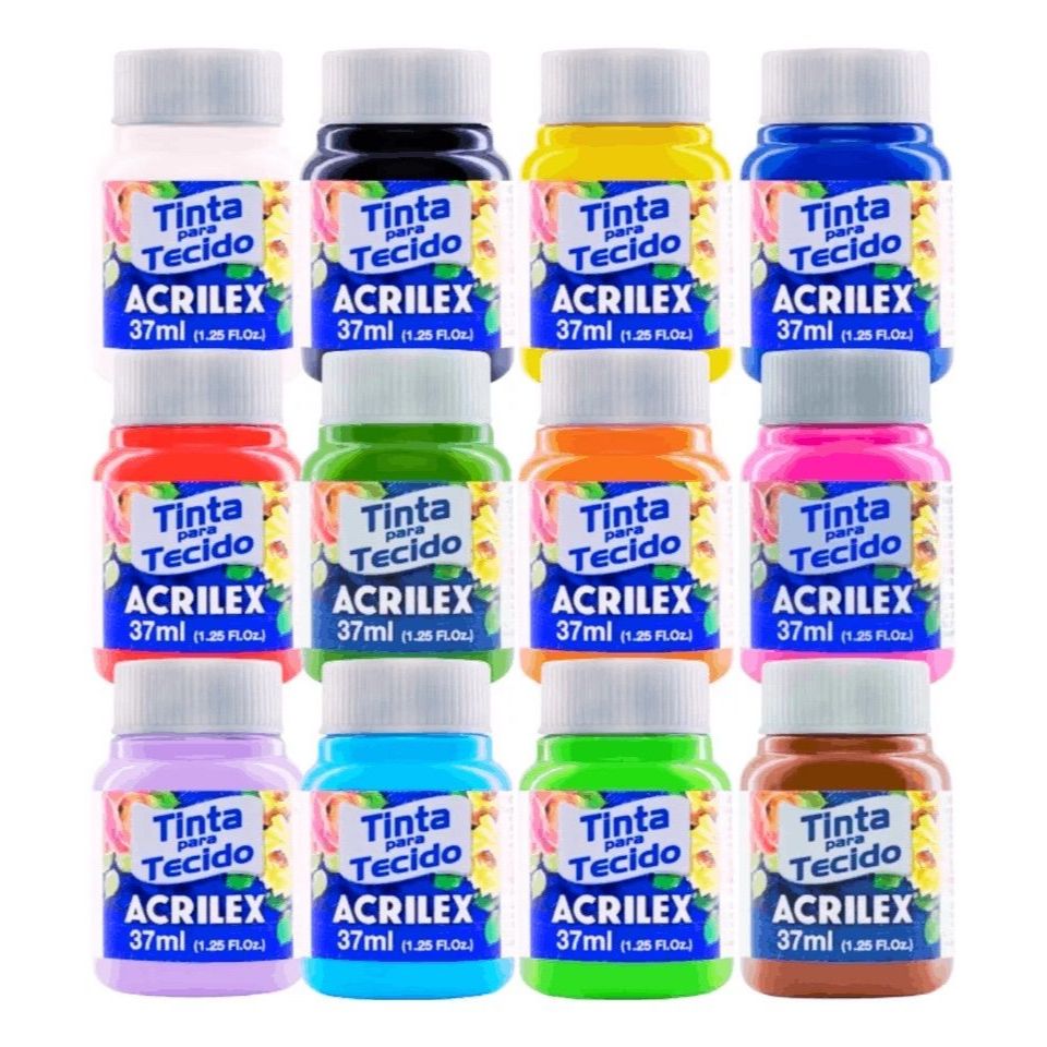 Kit 12 Cores Tintas Tecido Artesanato Acrilex 37ml – Escolha as cores