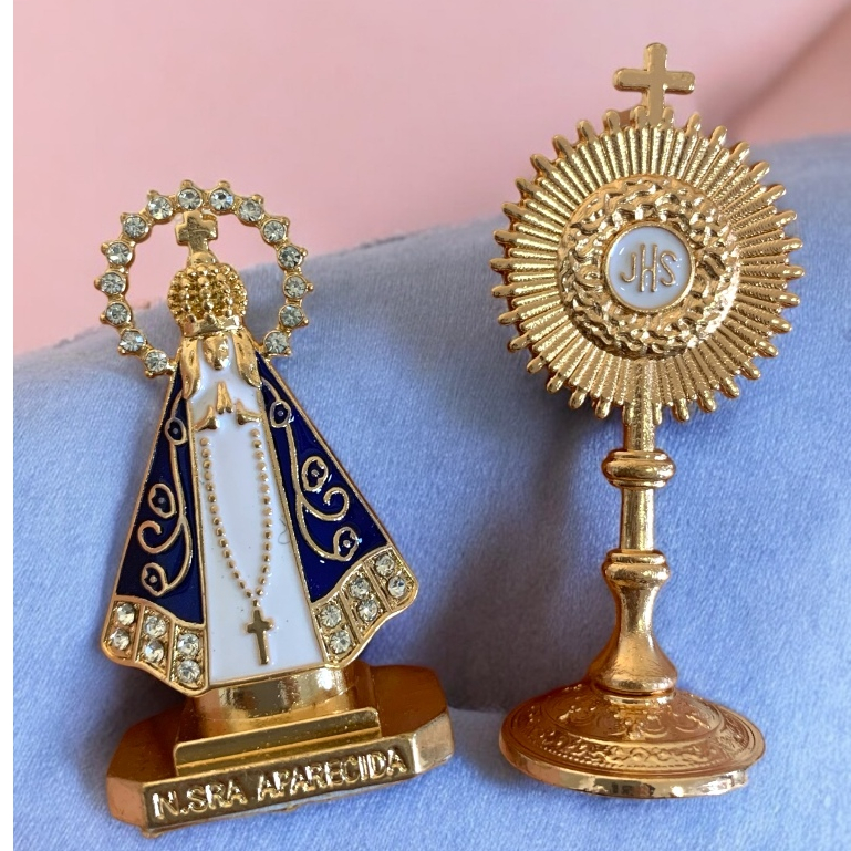 Imagem Nossa Senhora Aparecida Dupla face + Ostensório de mesa JHS eucaristia
