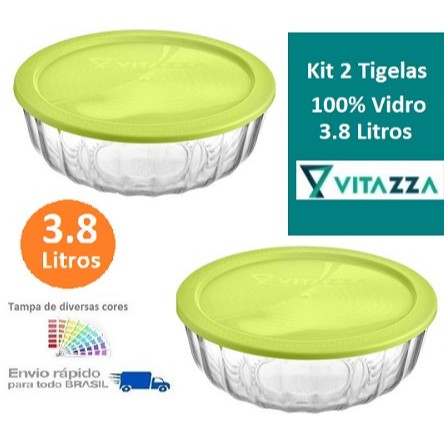 Kit 2 Tigelas Redonda De Vidro 26cm Com Tampa 3.8 Litros Saladeira Pote Oceani Vitazza