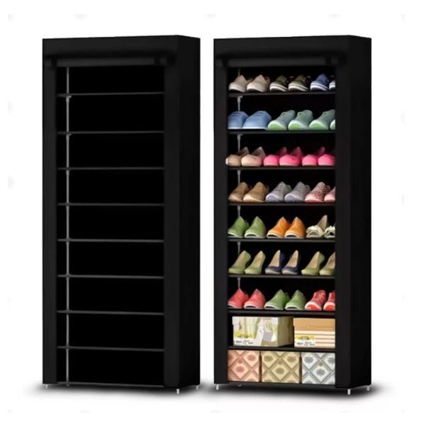 Sapateira calçados Prateleira 9 Andares 24 pares de sapatos organizador desmontável Sapateira Vertical Com Porta