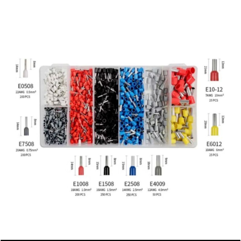 Detalhes do 1250 Pcs Virolas De Fio Conectores Terminais Kit Variedade Virola Conector Cabo Isolado Pino Final AWG 15503