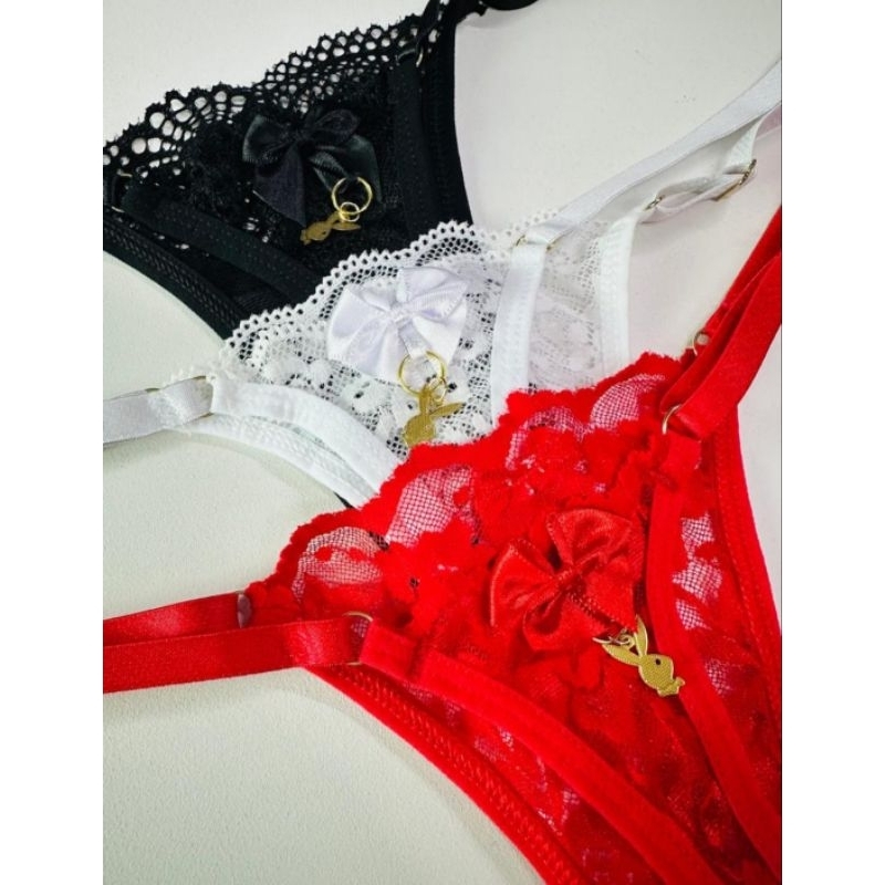 Kit 3 Tanga fio Dental Rendada com Pingente Lingerie Feminina com Regulagem Calcinha em Oferta na Shopee