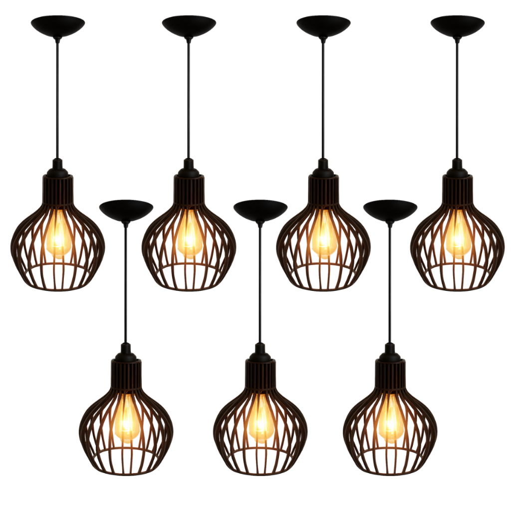 7 Pendente Luminária de Teto Lustre Decorativo Retro Rústico Cor Preto - 7 ppp/sf