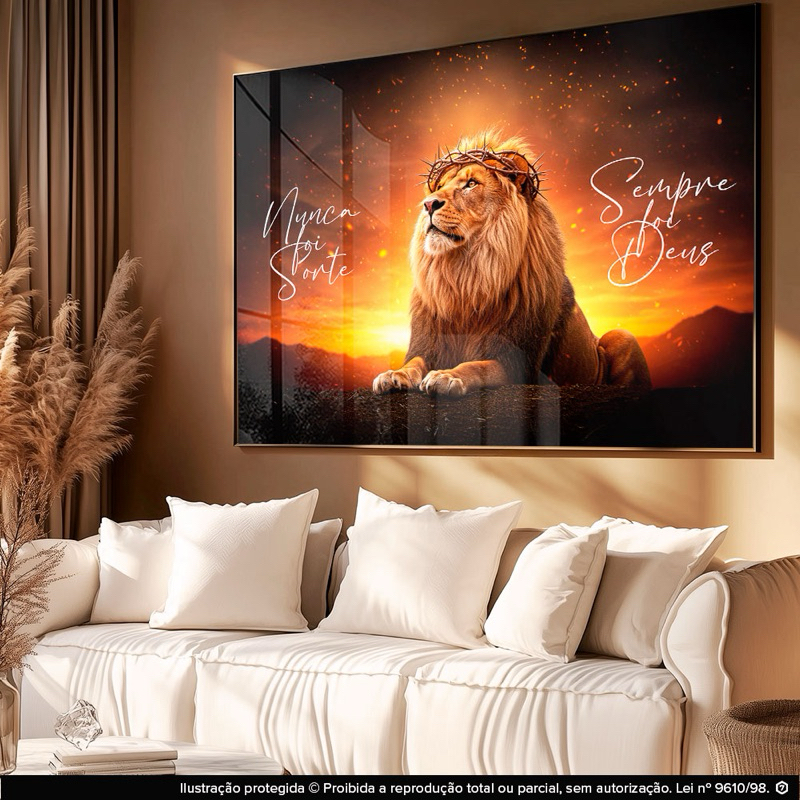 Quadro Decorativo Leão Coroa Frase Nunca Foi Sorte Fundo Fogo Sala Quarto Hall em Oferta na Shopee