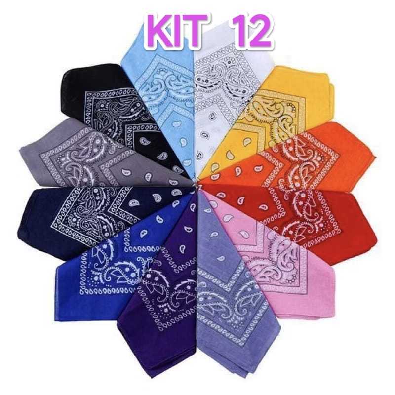 Kit 12/24 Bandanas Lenço Estampada - Moda Rock - Poliéster