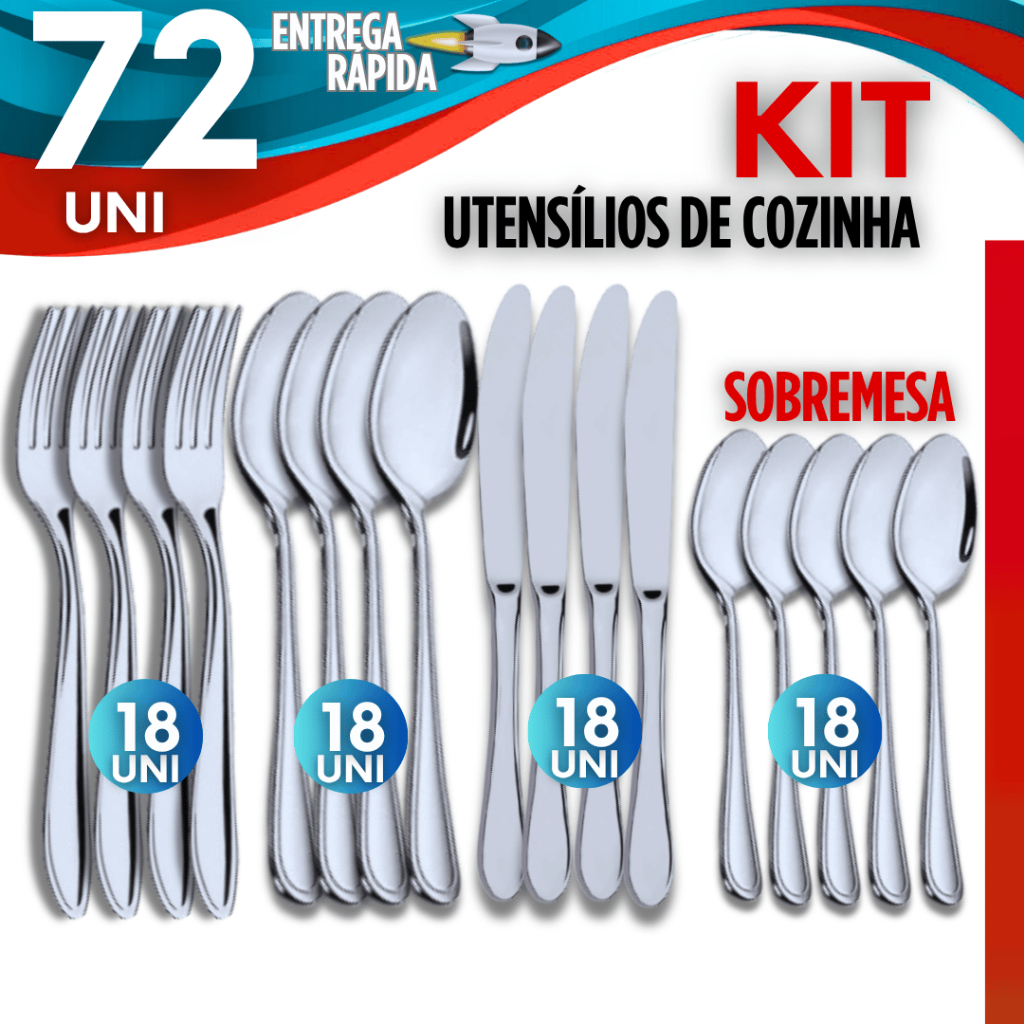 Kit 72/40/36 Talheres Linha Premium 18 Garfos 18 Facas 18 Colheres 18 Colheres de Sobremesa Cozinha em Oferta na Shopee