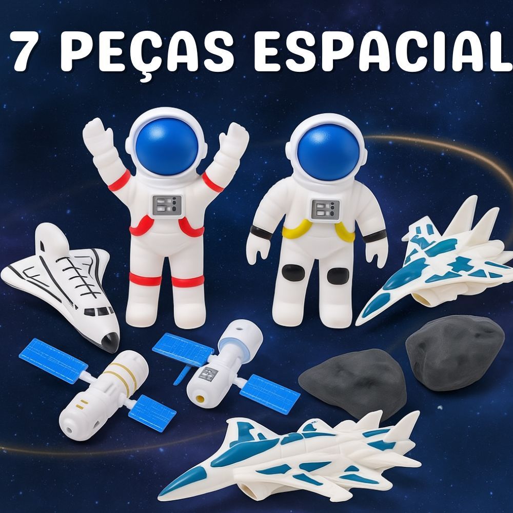 Kit 7 Brinquedo Espacial Infantil Nave Espacial Astronauta Brinquedo De Plástico Para Crianças