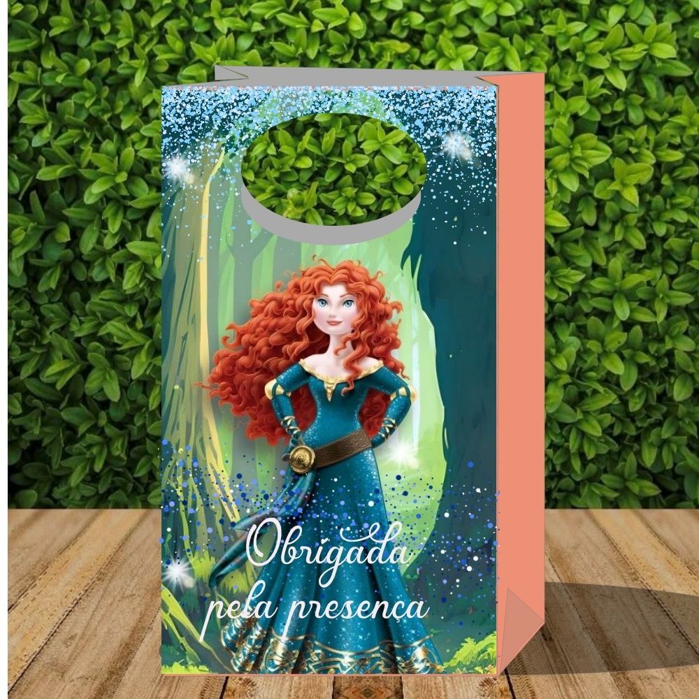 30 Lembrancinha Princesa Valente - Mérida -Sacolinha P PEGUE E MONTE para festa infantil-caixinhas- sacolinha surpresa