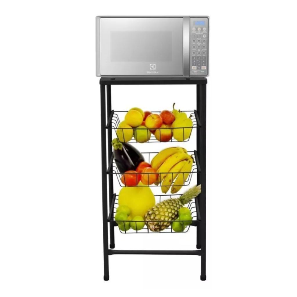 Fruteira Aço 3 Cestos Removíveis Suporte para Micro-ondas - Estrutura Reforçada Pés Antiderrapantes em Oferta na Shopee