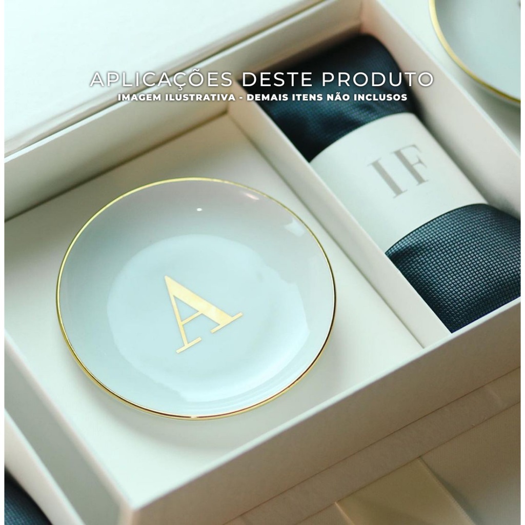 Joia do Dia Personalizada com Inicial e Borda Dourada 10,5cm Bandejinha Porcelana Primeira Linha Personalizada Ouro 12K em Oferta na Shopee