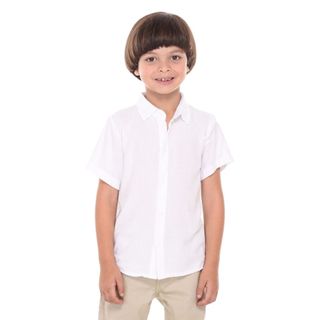 Camisa Social Infantil Menino Branca Manga Curta Botões 2 ao 10