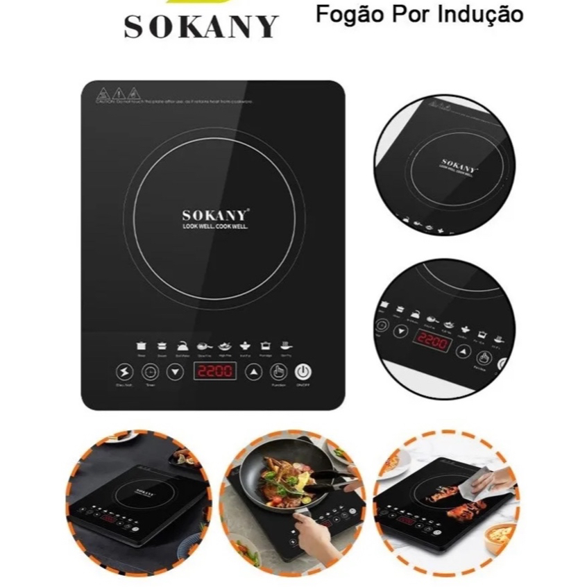 Fogão Portátil 1 Boca Cooktop Indução Painel Touch Screen Potencia 2200w- Voltagem 110v ou 220v- Trava de Segurança- 2kg