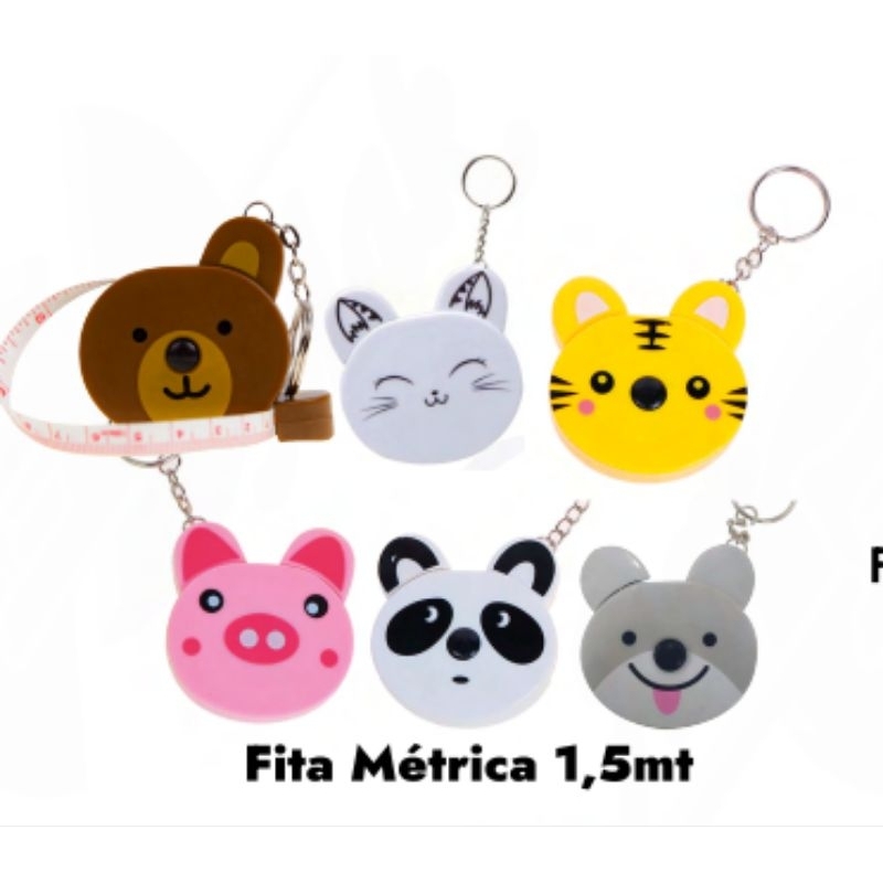 Fita Métrica Retrátil em formato de Porco, Urso Panda, Urso, gatinho, cachorro e tigre que funciona também como chaveiro em Oferta na Shopee