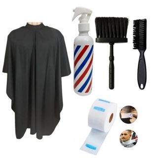 Kit Completo Barbeiro Profissional Capa Cetim Corte Borrifador Escova Disfarce 100 Golas Gigienicas Espanador Barbearia em Oferta na Shopee
