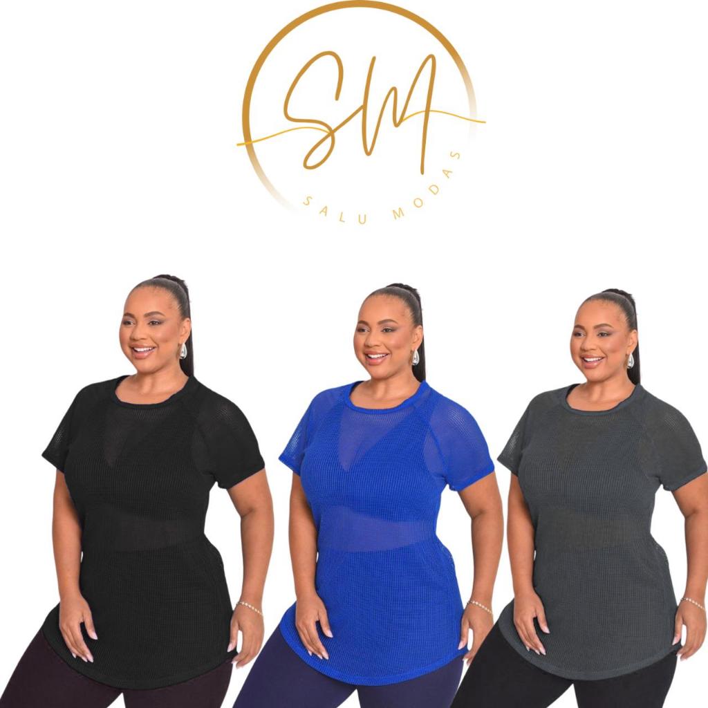 Kit 3 Blusa Long Line Arrastão Tampa Frente e Costa Alongada Feminina Fitnes Academia  Caminhada  Plus Size