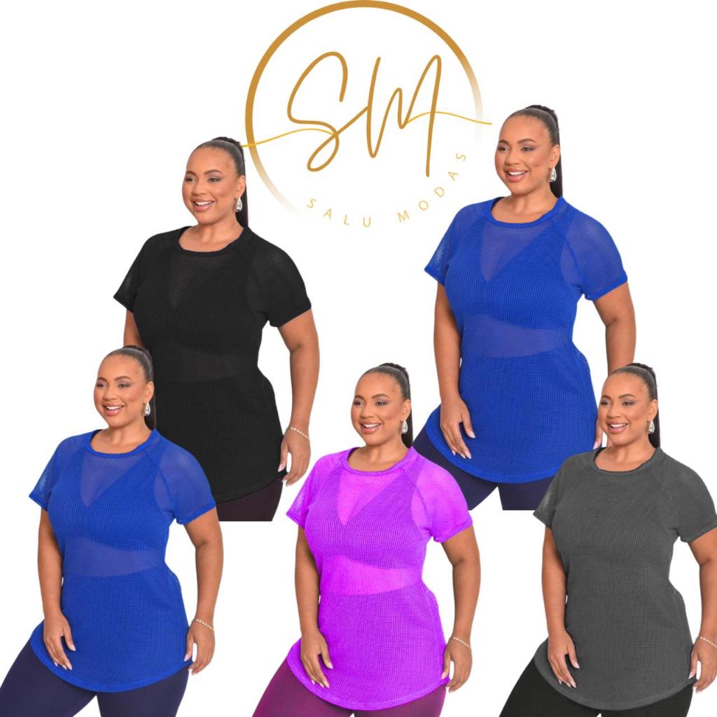 Kit 5 Blusa Long Line Arrastão Tampa Frente e Costa Alongada Feminina Fitnes Academia  Caminhada  Plus Size