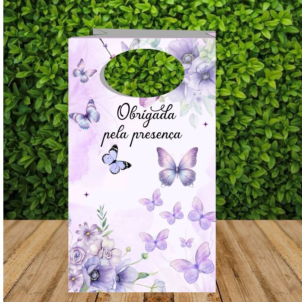 Lembrancinha jardim passarinho -Sacolinha P PEGUE E MONTE para festa jardim encantado- caixinhas- borboleta lilás- roxa