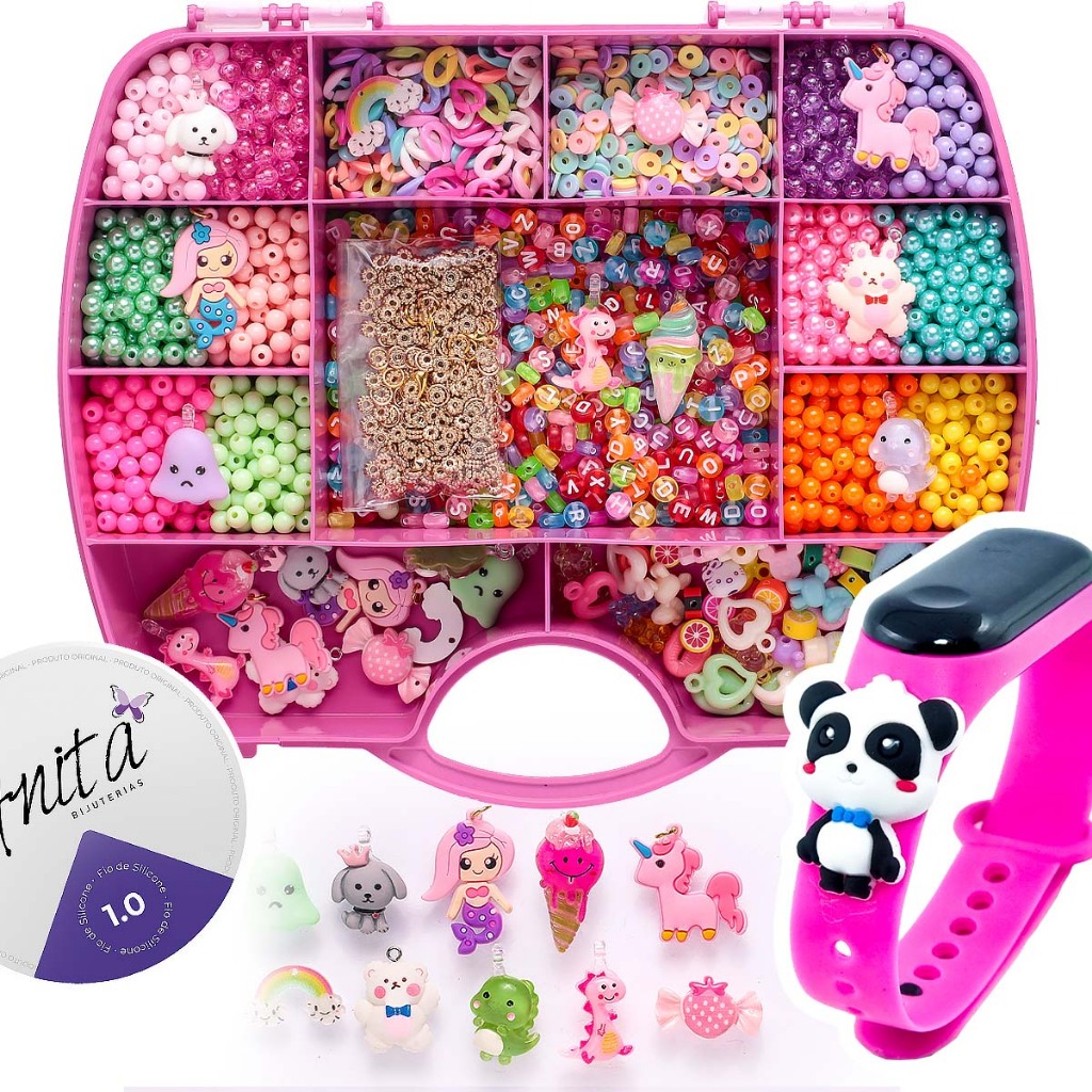 Kit Para Fazer Pulseiras 3000 Peças Miçangas Infantil Perolas Kit Completo de Miçangas