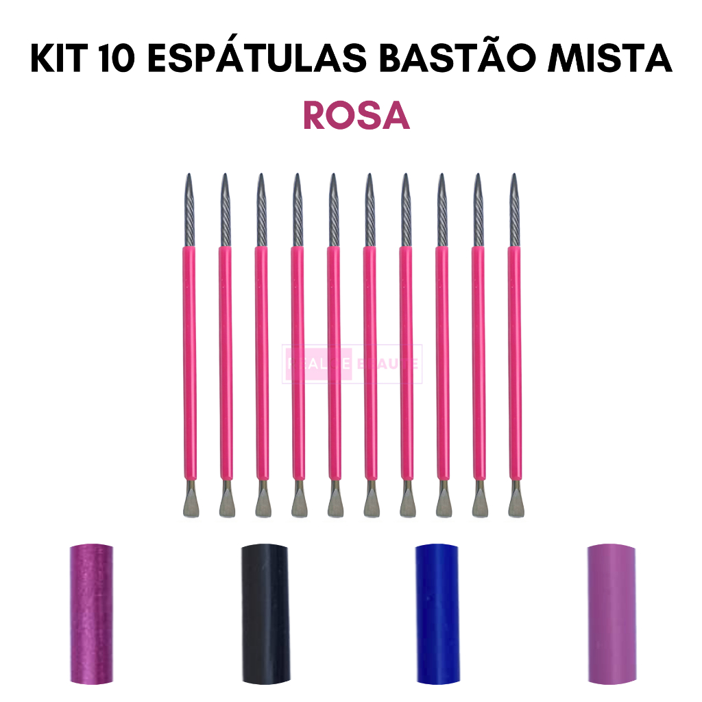 Kit 10 Espátulas Slim -  Bastão Mista Unha Inox  Com Silicone Cutelaria Manicure em Oferta na Shopee