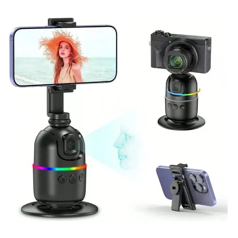 Suporte Gimbal Inteligente Com Rastreamento Facial e movimento 360º RGB Android Iphone