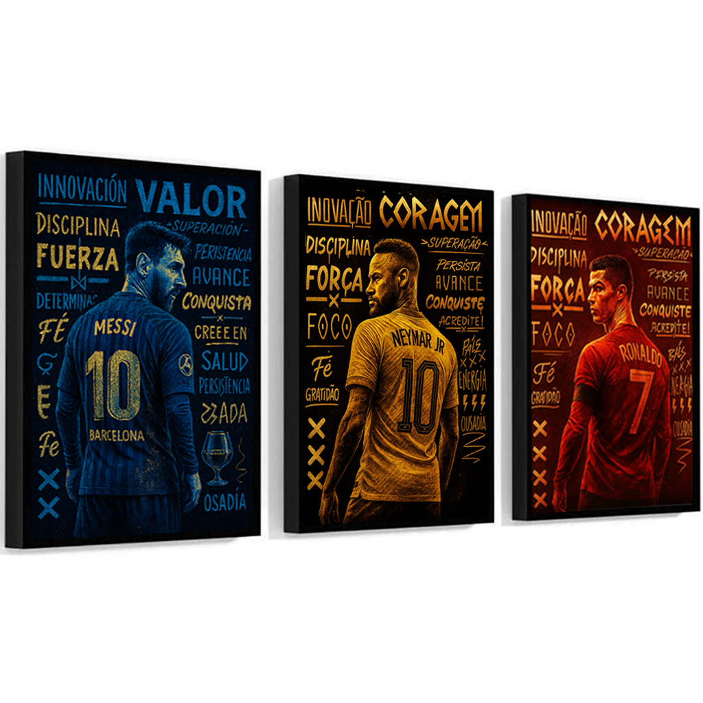Quadro Decorativo Seleção Neymar Messi Cristiano Ronaldo CR7 Barcelona Portugal Brasil Futebol