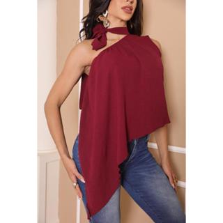 Blusa de Bico Feminina Choker Assimétrica Sem Mangas Comprida em Oferta na Shopee