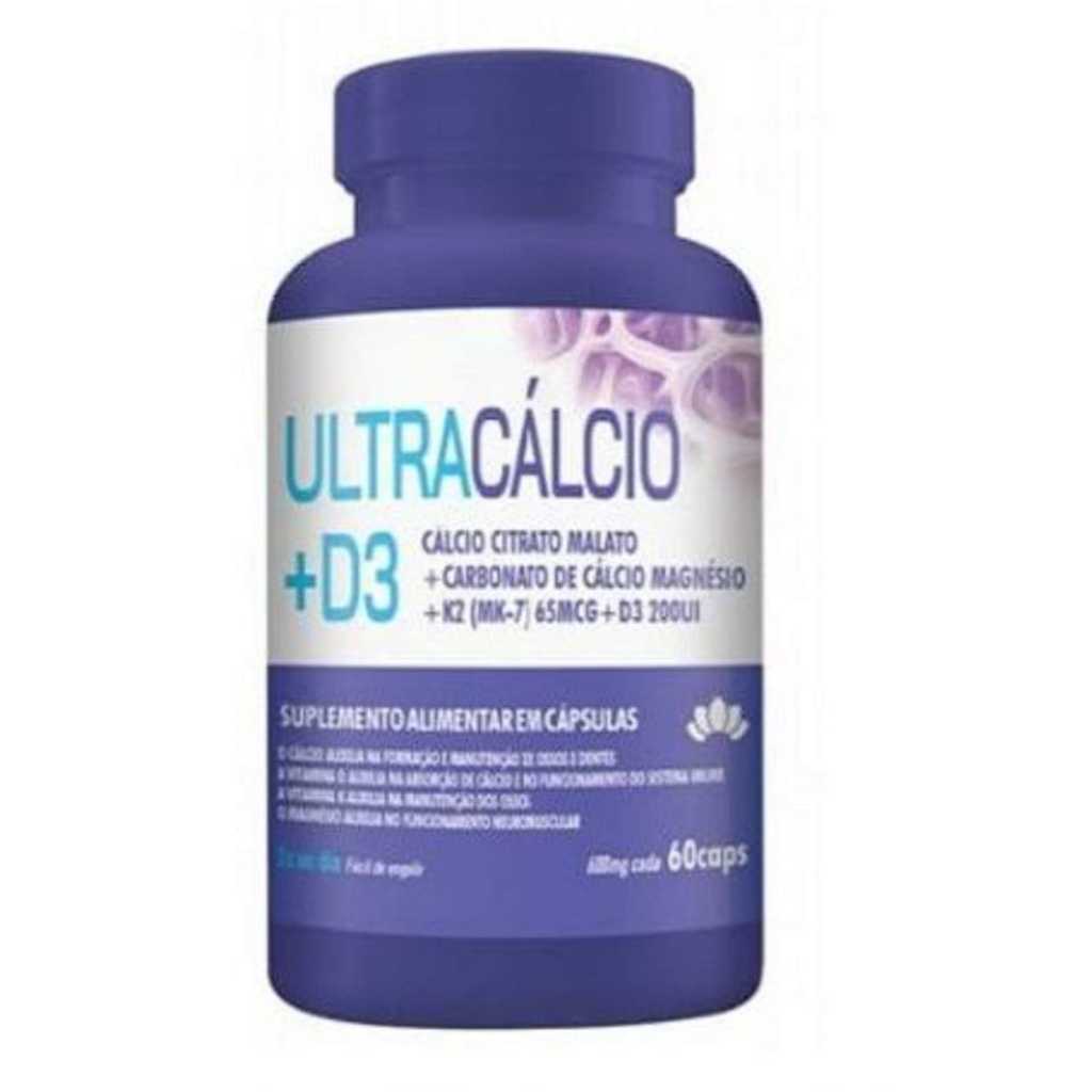 Ultracálcio D3, Cálcio Citrato Malato, Carbonato de Cálcio Magnésio, K2  Evomel 60 cápsulas