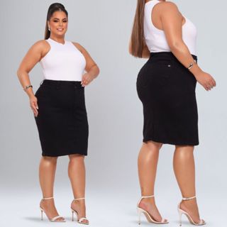 Saia Evangélicas Plus Jeans Moda Maior Preta Feminina Lycra Lindo Modelo Secretária longa em Oferta na Shopee