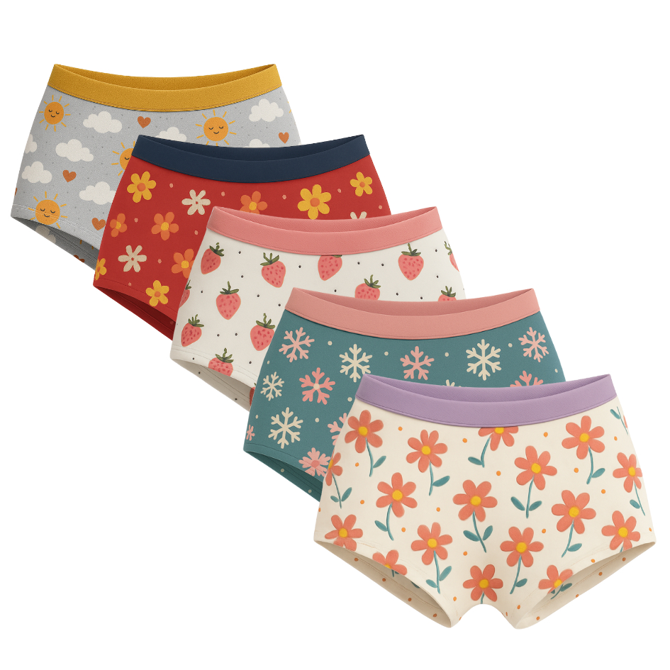 Kit 10 Calcinhas Box Infantil Menina Tecido Cotton Forro 100% Algodão Estampas Variadas Calcinha Box Para Crianças