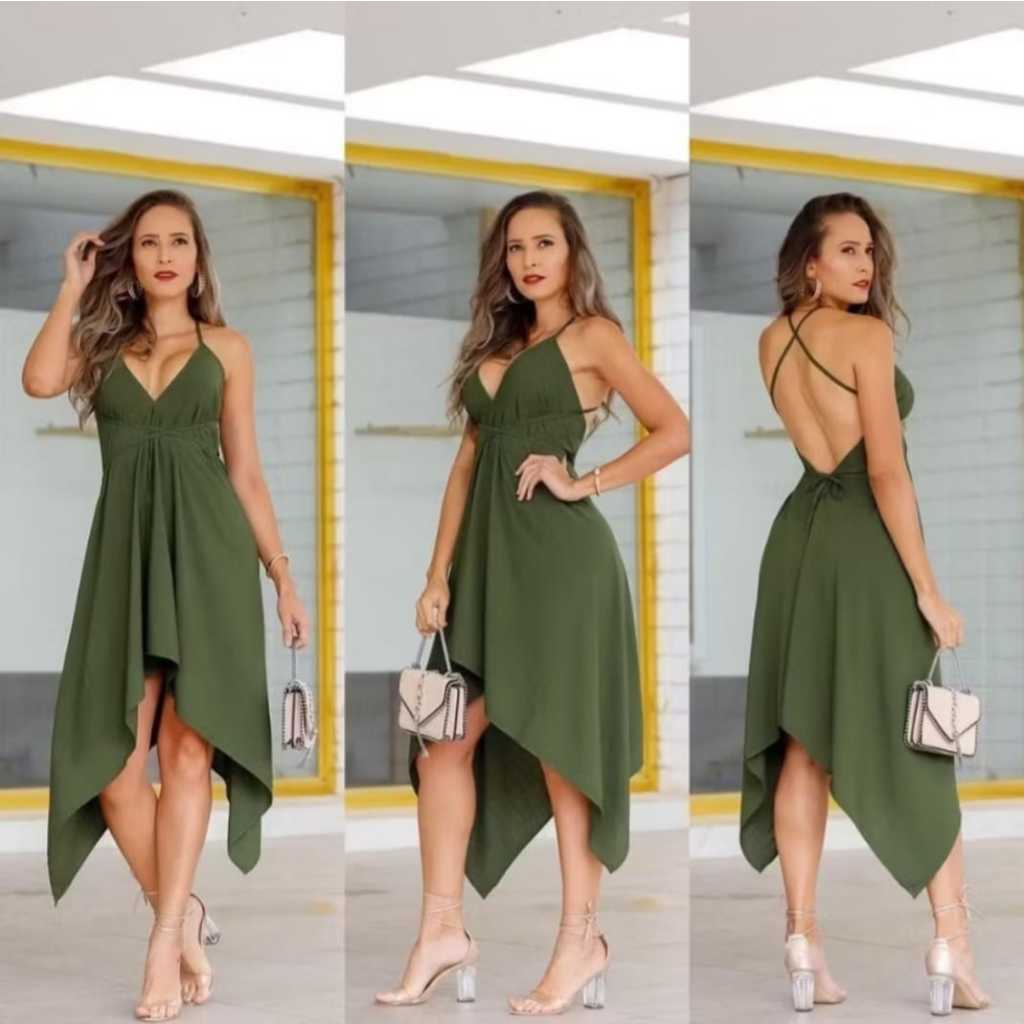 Vestido Envelope Alcinha Soltinho Costa Nua Sem Bojo Com Bicos e Decote Muito Lindo