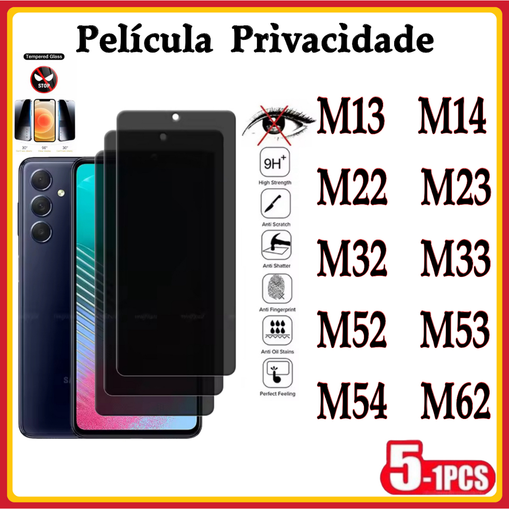 Película Privacidade 3D Anti Spy Samsung M13 M14 M22 M23 M32 M33 M34 M52 M53 M54 M62