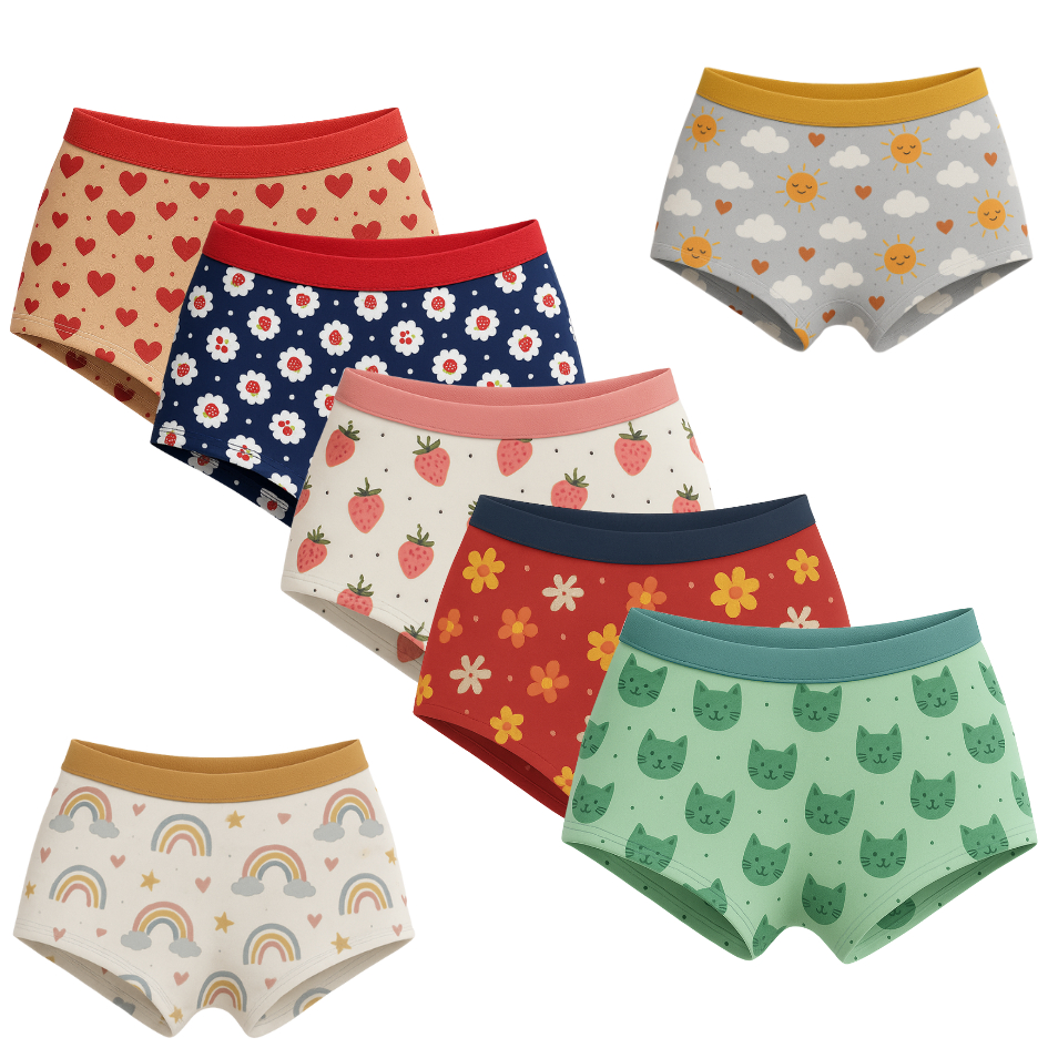 Kit 10 Calcinhas Box Boxer Infantil Menina Tecido Cotton Forro 100% Algodão Estampas Variadas