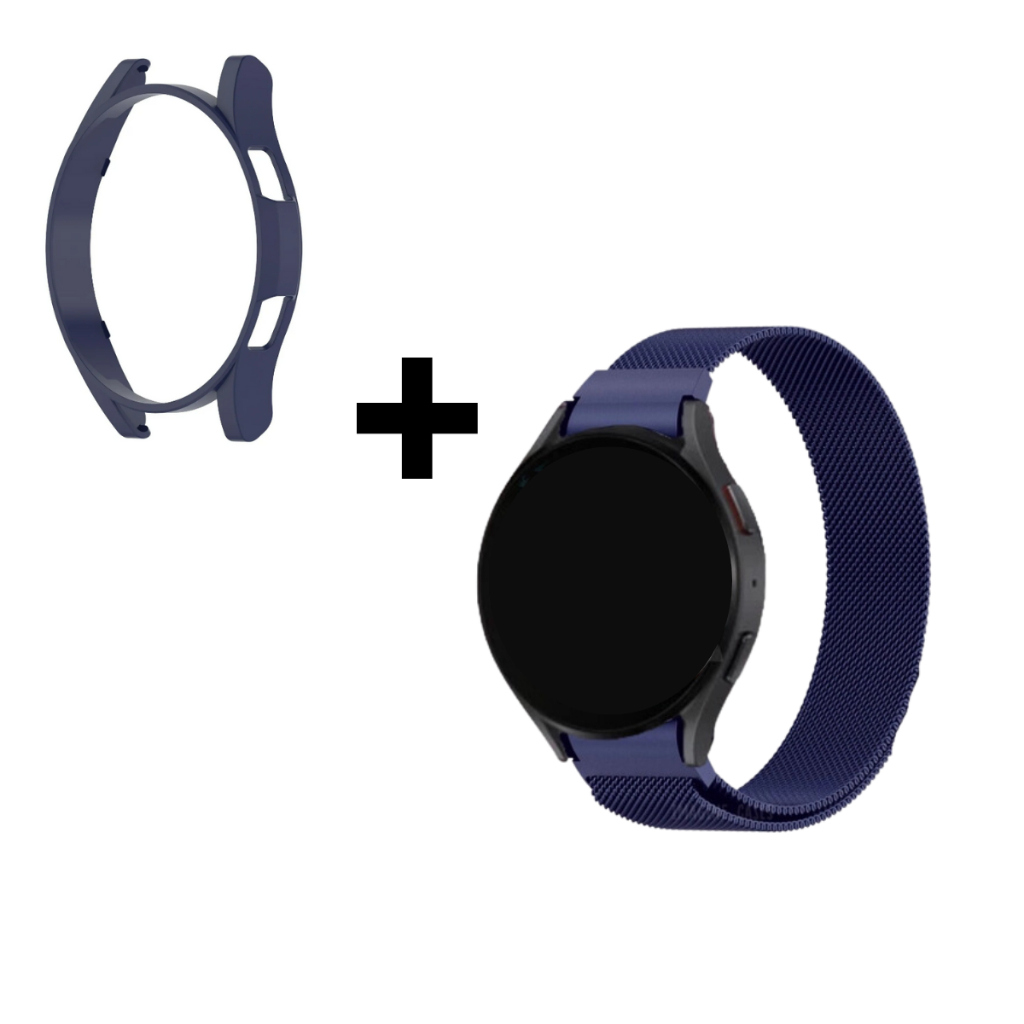 Case Protetora com pelicula de vidro Watch 7+ Pulseira de metal de aço inoxidavel para Samsung Galaxy Watch 7