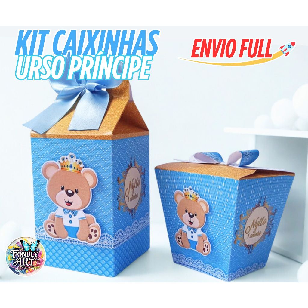Caixinhas Ursinho Príncipe - 40 ou 20 Caixinhas Ursinho para chá de bebê - Ursinho Príncipe Realeza