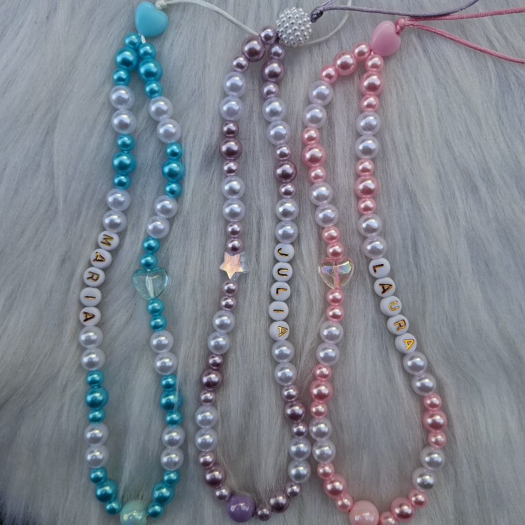 Phone Strap Simples de Miçangas Personalizado com Nome – Cordinha / Correntinha / Salva Celular