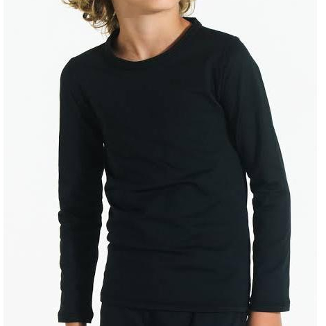 CAMISETA INFANTIL MANGA COMPRIDA GOLA REDONDA ESCOLAR 100% ALGODÃO UNISEX PRETA E BRANCA em Oferta na Shopee