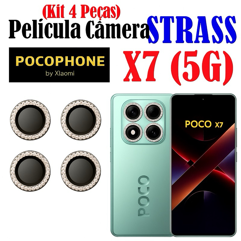 Kit (4 Pcs) Película Lente Câmera Brilho brilhante Diamante Para Xiaomi Poco X7 